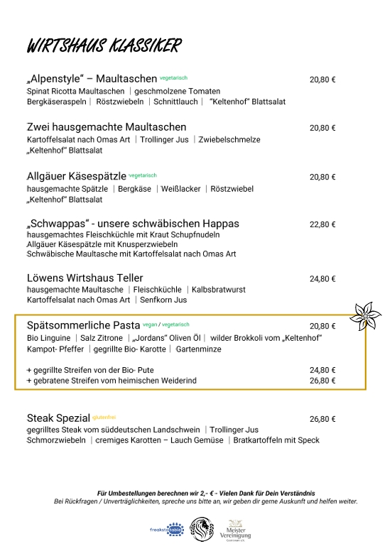 Speisekarte Löwen Seite 2